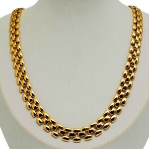 Gold Chain Necklace Classic Oval Link Statement Vtg 1980s Collar Choker Layered